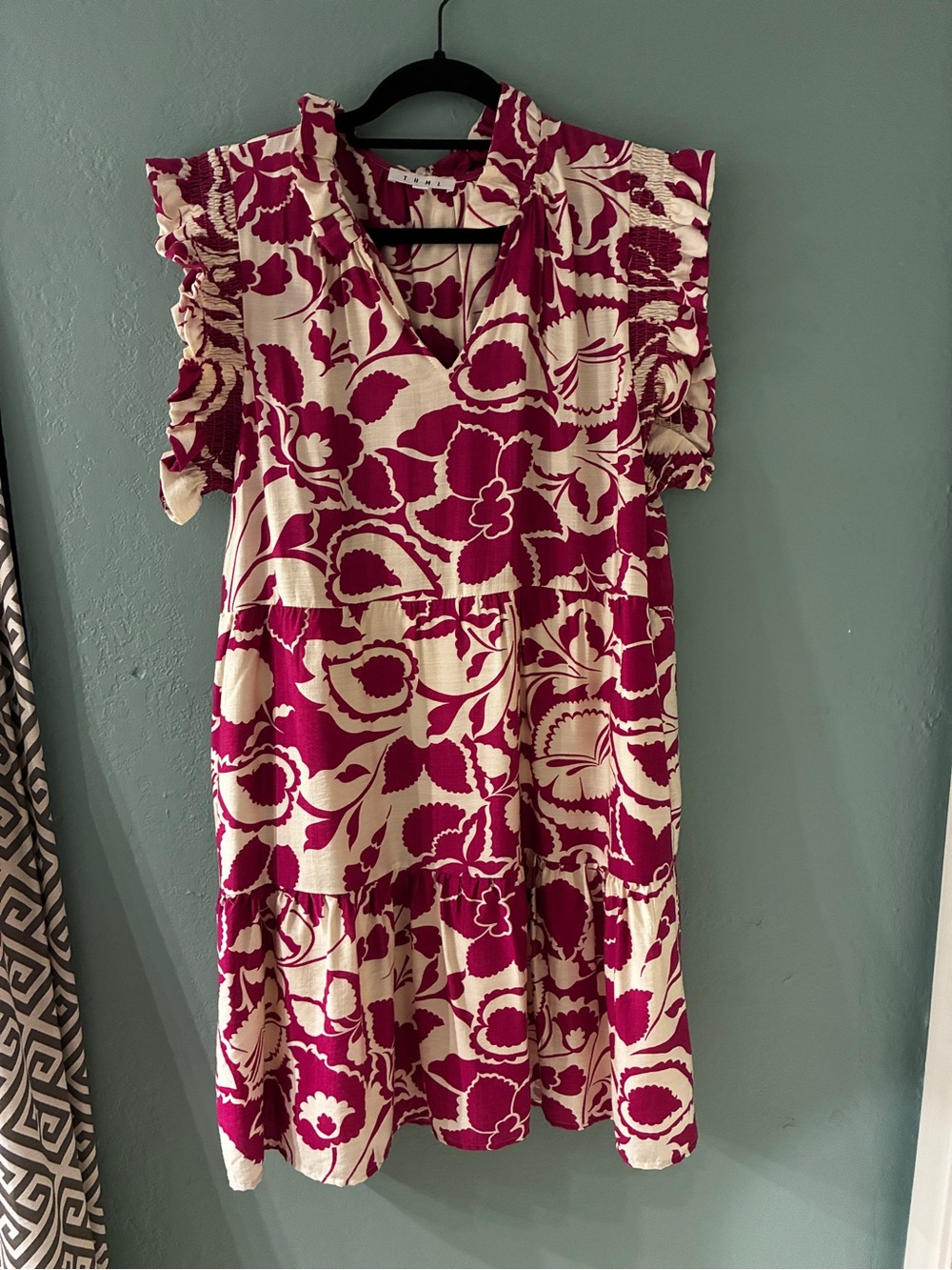 THML Magenta and white Rayon Blend Women’s dress - L